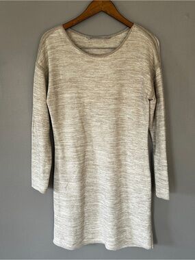 Athleta Large Beige Heathered Knit Sweater Dress Tunic Cozy Lounge Minimalist